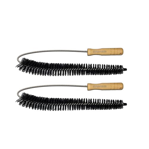 Bristle and Flexible Brush 27 Inch for Clothes Dryer Lint Vent Trap Cleaning, Refrigerator Coil, Drain Pipes and Radiators Cleaning (Wood Handle - 2 Pack)