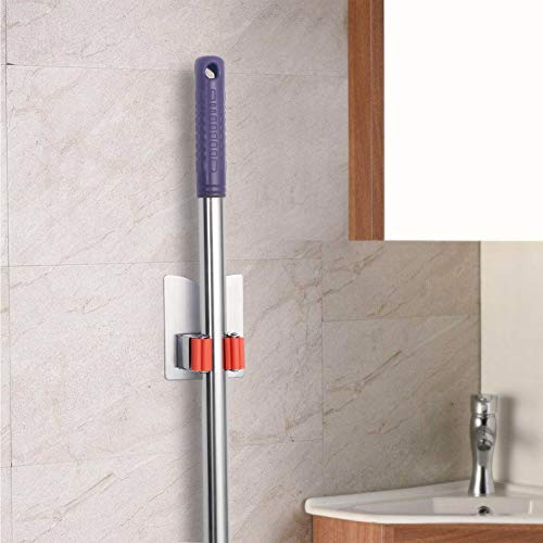 Broom Holder Wall Mount, 2 Pack Orange Stainless Steel Mop and Broom Organizer, Heavy Duty 15 Lbs Self Adhesive Tool Hanger, No Drill V-Shape Broom Hooks for Garage, Kitchen, Bathroom - color: 2 PACK
