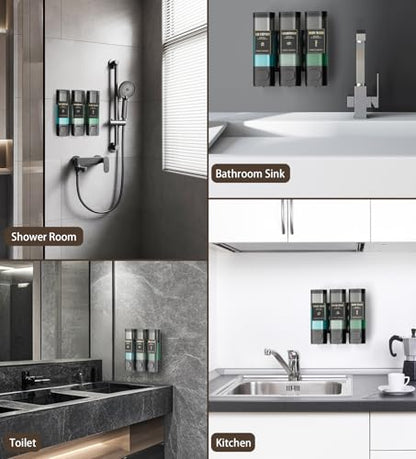 Luxspire Shampoo and Conditioner Dispenser, No Drill Wall Mounted Shower Soap Dispenser 3 Chamber with Waterproof Labels, Easy Refill Soap Dispenser for Bathroom Hotel Kitchen, Black - color: Black, size: 3 Chamber