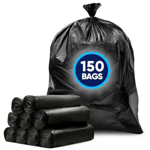 Tasker 55-60 Gallon Trash Bags Heavy Duty | Mega ValuePack 150 Bags | Large Black Garbage Bags | for Office, Commercial, Outdoor, Lawn, and Leaf - size: 150 Count (Pack of 1)