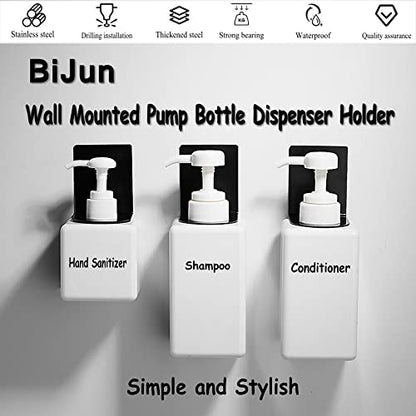 BiJun Soap Bottle Dispenser Holder Wall Mounted, Hand Pump Bottles Dispenser Stand Hanging Rack Shampoo Standing Shelf Storage Holder Bracket for Bathroom Kitchen (Black 2 Pack) - color: Black 2 Pack