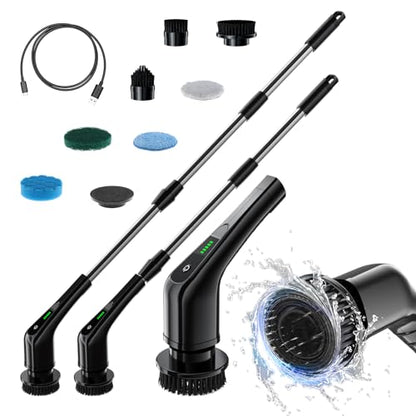 Electric Spin Scrubber,Bathroom Cleaning Brush with Long Handle 8 Replaceable Brush Heads, 2 Adjustable Speeds, Cordless Power Cleaning Brushes for Bathtub Grout Tile Floor