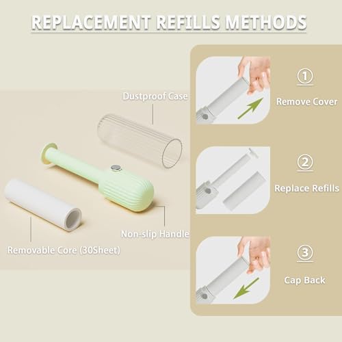 Compact Lint Roller with 150 Sheets - Portable Pet Hair Remover for Clothes, Furniture, Home & Travel - 1 Roller + 4 Refills (Green) - color: Green