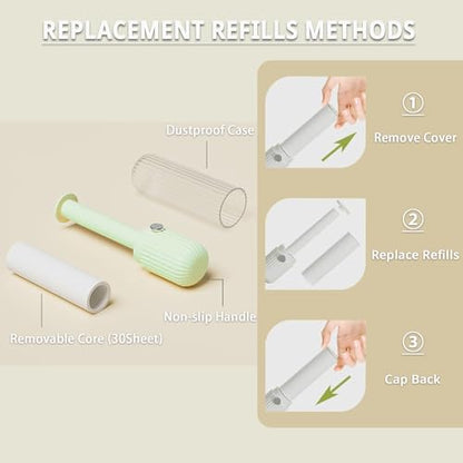 Compact Lint Roller with 150 Sheets - Portable Pet Hair Remover for Clothes, Furniture, Home & Travel - 1 Roller + 4 Refills (Green) - color: Green