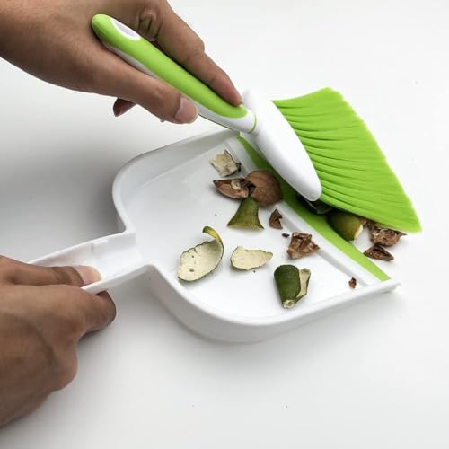 Dust pan, Mini Dustpan and Brush Set, Small Broom and Dustpan Set, Small Hand Broom and dust pan Set, Whisk Broom, Dust pan and Brush for Desk, Table, Home, Kitchen (Light Green 2pcs) - color: Light Green, size: 2set