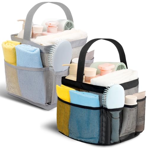 Shower Caddy for College Dorm Room Essentials for Girls with 9 Pockets,Large-Capacity Shower Basket,Quick Dry Toiletry Tote Bag for Outdoor Gym,Travel,Swim,Beach Camping Essentials-Black and Grey - color: Black & Grey