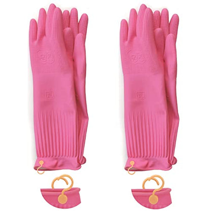 Myungjin 2 Pairs Reusable Waterproof Non-Slip Honeycomb Grip Latex Rubber Gloves with Hang-Dry Hooks/Hanging Loops for Dishwashing Household Cleaning Cooking (X-Large) - size: X-Large (Classic)