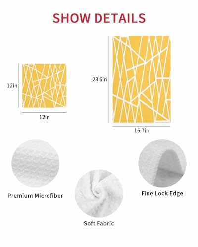 Modern Yellow Dish Towels Set, Waffle Weave Kitchen Towels 4 Pieces, Microfiber Hair Face Bath Tea Towel Absorbent Quick Drying Cleaning Dish Cloths, White Minimalist Geometric Stripes 12"x12" - size: 4PCS,12"x12"