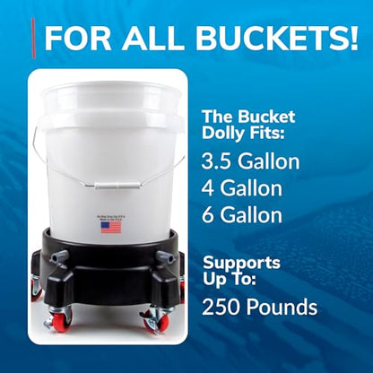 Grit Guard Bucket Dolly with Wheels - Rolling Detailing Wash Bucket with 5 Wheels and 2 Locking Casters Compatible with 2.5, 4, 5 and 6 Gallon Buckets (Black, 3" Grey Casters) - Made in the USA - color: Black, size: 3" Grey Casters