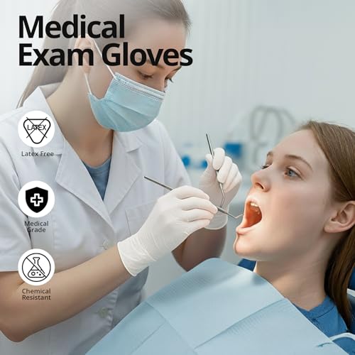 SwiftGrip Disposable Nitrile Exam Gloves, 3-mil, Medium, Box of 100, White Nitrile Gloves Disposable Latex Free for Medical, Cleaning, Cooking & Esthetician, Food-Safe, Powder-Free, Non-Sterile - size: Medium