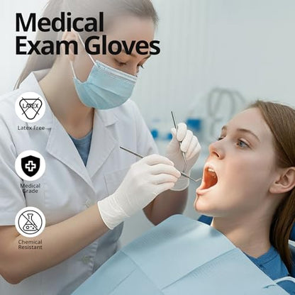 SwiftGrip Disposable Nitrile Exam Gloves, 3-mil, Medium, Box of 100, White Nitrile Gloves Disposable Latex Free for Medical, Cleaning, Cooking & Esthetician, Food-Safe, Powder-Free, Non-Sterile - size: Medium