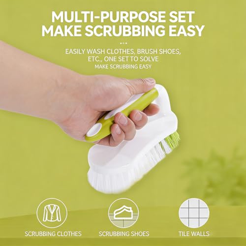 Scrub Brush 2 Pack Heavy Duty Stiff Bristle Multi-Purpose Cleaning Brush with U-Shaped Handle Durable Plastic Small Brush for Shoes Floor Kitchen Sink Bathroom Scrubber (Yellow-Green+Gray) - color: Yellow-green+gray
