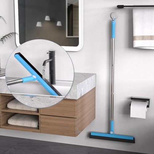 KOLLIEE Floor Squeegee Adjustable 59'' Long Handle Professional Floor Squeegee with Hook Water Squeegee Foam Blade for Concrete Floor Tile Pet Hair Floor Wiper - size: Blue Floor Squeegee