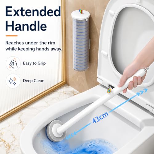Disposable Toilet Cleaning Brush Kit with 18 Refill Heads, One-Press Release, Built-in Cleaning Solution, Wall-Mounted Storage, Ideal for Bathroom, Home, Rental and Airbnb - size: 1 Wand + 1 Caddy + 18 Refill Pads
