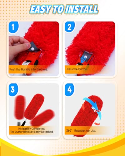 KEEPOW 3 Pack Microfiber Reusable Duster Refills Compatible with OXO Duster, Washable Dusters for Cleaning Compatible with OXO Extendable Duster for Blinds Ceiling(Handle is Not Included) - color: Red-3 Pack