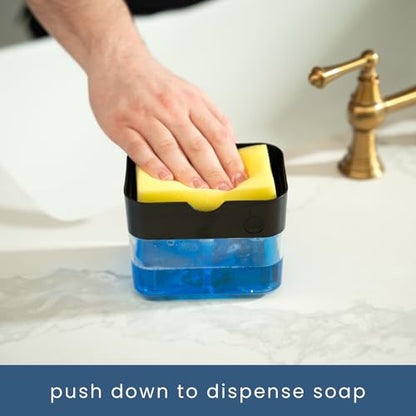 S&T INC. Dish Soap Dispenser and Sponge Holder for Kitchen Sink with Enhanced Features, Sponge Included, 13 Ounces, Matte Black - color: Matte Black