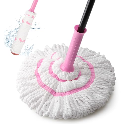 KeFanta Self Wringing Twist Mops for Floor Cleaning, Microfiber Floor Mop with Wringer, 57 " Long Handle Easy Wringing Mop for Hardwood Commercial Household Clean - color: Pink Twist Mop