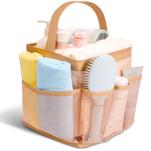 Shower Caddy for College Dorm Room Essentials for Girls with 9 Pockets,Large-Capacity Shower Basket,Quick Dry Toiletry Tote Bag for Women,Outdoor Gym,Travel,Swim,Beach Camping Essentials-Brown - color: Brown