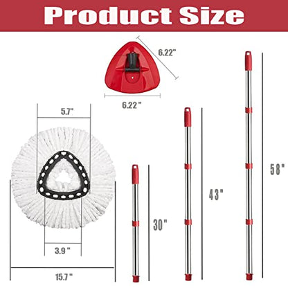 O-Cedar Spin Mop Replacement Head Set with Base and 30" to 58" Handle, Combo Set Includes 4 Pack Mop Refills - color: Mop Handle&base With 4 Head Refills