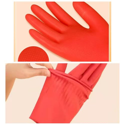Waterproof Thickened Latex Household Cleaning 18inch Gloves Red Long Sleeved Heavy-duty Reusable 2 Pairs Black - color: Red, size: Large