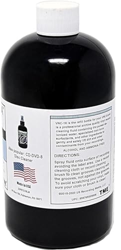 Vinyl Record Cleaning Solution Fluid Professional Residue Free Formulation 16 Oz Refill for VNC-8 Spray Bottle Made in USA