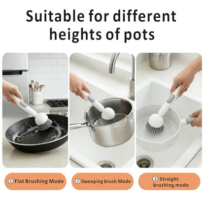 QMUNLLO 360° Rotating Dish Brush with Soap Dispenser, Non-Slip Long Handle Kitchen Scrubber Cleaning Set with Towel and Wall Hook, Ideal for Sink, Pans, Pots Cleaning(Green) - color: Green