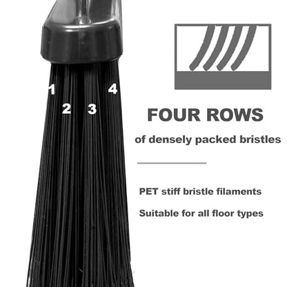 Four-Section Rod Long-Handled Broom,Heavy-Duty Broom, Angle Broom for Outdoor/Indoor（Black） - color: Black