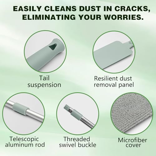 Retractable Gap Dust Cleaning Artifact, Extendable Duster Cleaning Tool with Bendable & Removable Head, Reusable Washable Dusting Wand for Home, Ceiling, Blinds & Under Furniture