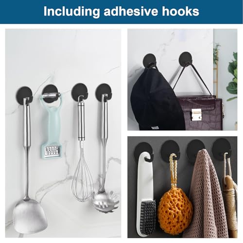 Diesisa Razor Holder 304 Stainless Steel for Shower + Adhesive Sticky Heavy Duty Waterproof Wall Hooks, Premium for Hanging Towels, Coat, hat (6+6 Pack) - Black - color: Black-12pcs