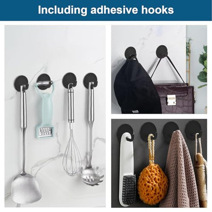 Diesisa Razor Holder 304 Stainless Steel for Shower + Adhesive Sticky Heavy Duty Waterproof Wall Hooks, Premium for Hanging Towels, Coat, hat (6+6 Pack) - Black - color: Black-12pcs