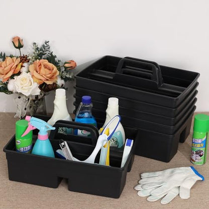 Readsky 6 Packs Plastic Cleaning Storage Caddy with Handle, 3-Compartment Cleaning Caddy, Nestable Portable Tool Organizer Box for Garage, Bathroom, Office Supplies