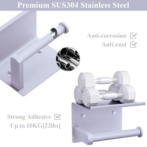 Tindbea Toilet Paper Holder with Shelf Adhesive or Screw Wall Mounted Toilet Paper Roll Dispenser Storage, Stainless Steel Bathroom Shelf Holder Accessories (Lavender Purple) - color: M- Lavender Purple