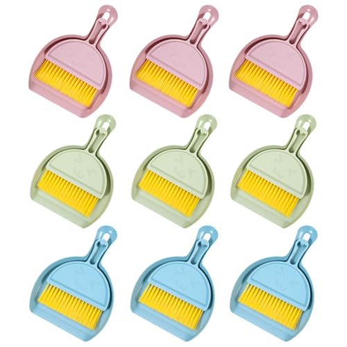 9pcs mini Broom and Dustpan Set Small Broom and Dustpan Set with Handle Portable Desktop Sweep Tools mini dustpans and Brush Sets for Car Interior,Cleaning Tools,Sofa3 Colors