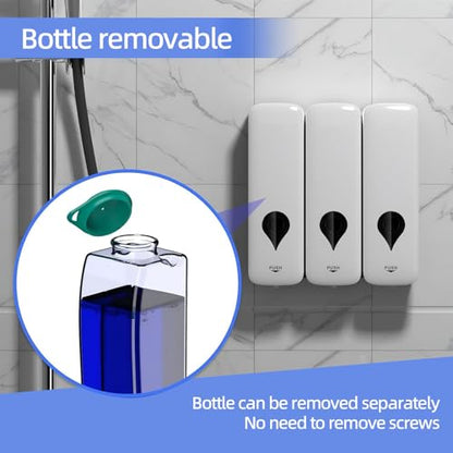 3 Pack Soap Dispenser Wall-Mounted, Bathroom Flip-Top Shampoo and Conditioner Dispenser Set 3x300ml, Shower Dispenser with Removable Bottle No Drill 3 Chamber Refillable Dispensers Kitchen Starry Gray - color: White 3-pack