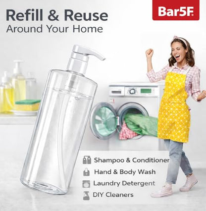 Bar5F Pump Bottle 32-Ounce 1-Liter Empty for Shampoo Conditioner Body Wash Lotion BPA-Free Crystal-Clear (Pack of 1) - size: Pack of 1