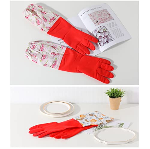 Myungjin Fleece-Lined, Flock Lining, Insulated Long Cuff, Reusable Waterproof Household Kitchen Dishwashing Non-Slip Cleaning Latex Rubber Gloves (2 Pairs)