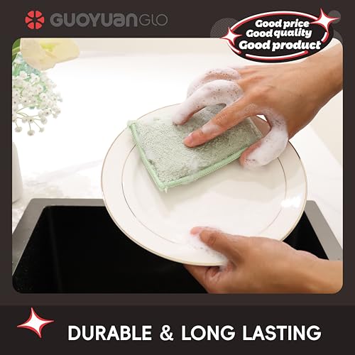 Bamboo Kitchen Sponges Heavy Duty Natural Cleaning Sponges Non-Scratch Dish Sponge for Dishes, Pots and Pans-Green,6 Pack - color: Green