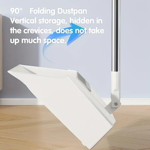 Broom and Dustpan Set, Long Handle Standing Broom with Self-Cleaning Comb Teeth, Heavy Duty Broom Dustpan Combo for Home Kitchen Office Floor Pet Hair Cleaning (White) - color: White