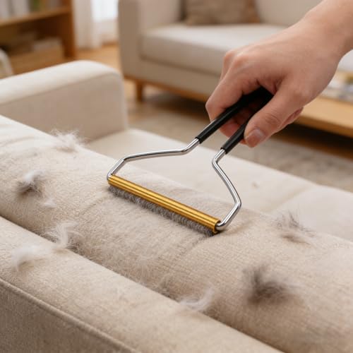 Pet Hair Scraper Stainless Steel Coiled Blade Ergonomic U Handle Hair Remover for Carpet Upholstery Clothing Cat Dog, Black - color: Black