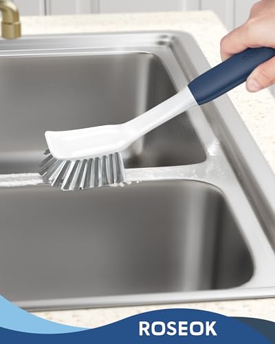 ROSEOK Dish Brush, Dish Scrubber, Nylon Bristles with Built-in Scraper | For Cleaning Dishes, Pots, Non-Stick Pans and Sinks, Navy Blue, 2 Pack - color: Navy Blue