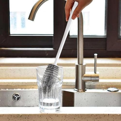 [Long-Handled Brush for Cleaning] Versatile Long-Handled Silicone Brush for Cups & Bottles - Reusable, Ideal for Kitchen, Bathroom, Car Cleaning, Bathroom Cleaning Tools（White） - color: White