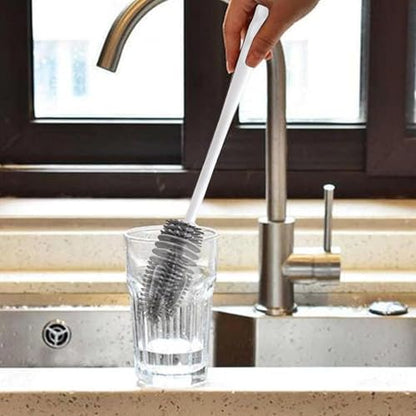 [Long-Handled Brush for Cleaning] Versatile Long-Handled Silicone Brush for Cups & Bottles - Reusable, Ideal for Kitchen, Bathroom, Car Cleaning, Bathroom Cleaning Tools（White） - color: White