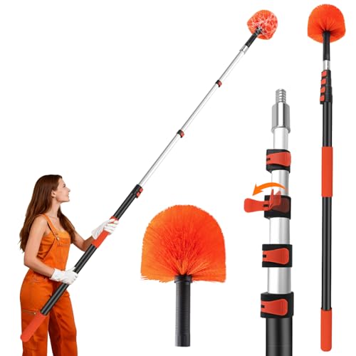 20FT Cobweb Duster with Extension Pole - High Reach Duster for High Ceilings & Outdoor Use - Telescoping Pole 3-12 Ft, Soft Bristles Cobweb Cleaner - 3/4" Acme Universal Thread - size: 12 FT