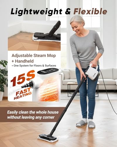 Saker EverSteam Instant-Heat Steam Cleaner for Home,15s Heat-up Handheld Steam Cleaner with Mop Attachment&Fiber Cloths,Portable Continuous Refill Steamer for Cleaning of Floor, Car and Kitchen - size: With Mop Attachment&Fiber Cloths