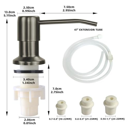 Soap Dispenser for Kitchen Sink, Built in Sink Soap Dispenser, Countertop Soap Dispenser Pump with 47" Extension Tube kit, No Need to Fill Little Bottle Again, Gray - color: Gray