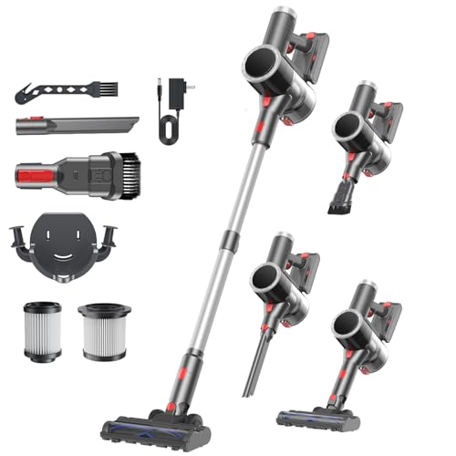 Cordless Vacuum Cleaner for Home, 6-in-1 Stick Vacuum Cordless Rechargeable with LED Display & Green Floor Lights, Lightweight Vacuum Cleaners for Home Pet Hair Hardwood Carpet - Silver - color: Silver
