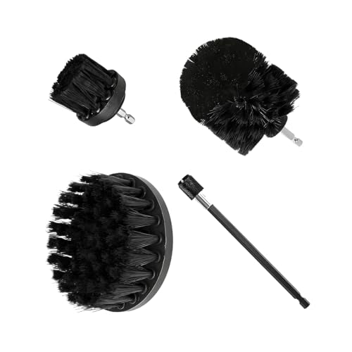 4PCS/Set Car Drill Brush Attachment Set, Vehicle Drill Scrub Brushes Kit with Extended Long Rod, Automotive Power Cleaning Scrubber Accessories, Universal for SUV, Sedan, Truck (Black) - color: Black