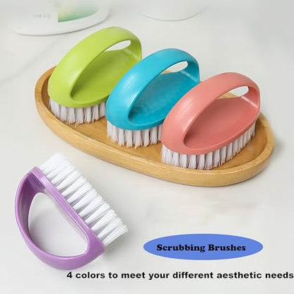 2 Pack Scrubbing Brushes for Cleaning, Heavy Duty Scrub Brush Nylon Stiff Bristles,Scrubber Cleaner Brush for Bathroom,Showe,Sink,Kitchen,Bathtub,Floor,Multi-Purpose Cleaning Brush (Pink + Purple) - color: Pink + Purple