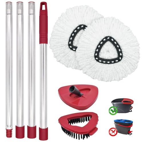 Mop Head Replacement, Base, Mop Handle for Ocedar EasyWring 1-Tank System, 2 Microfiber Mop Refills, Extendable Length 30-59" Mop Handle, Base and Scrubber for All Hard-surfaced Floor - color: White (1 Tank System)