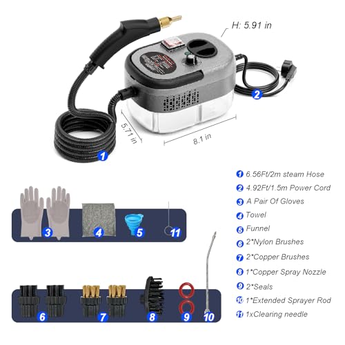 Portable High-Pressure Handheld Steam Cleaner, 14-Piece Accessories, 6 Steam Levels, 15s Heat-Up,chemical-free Cleaning Tile, Grout, Dirt, Grease & Car Detailing-Black - color: 1GARY